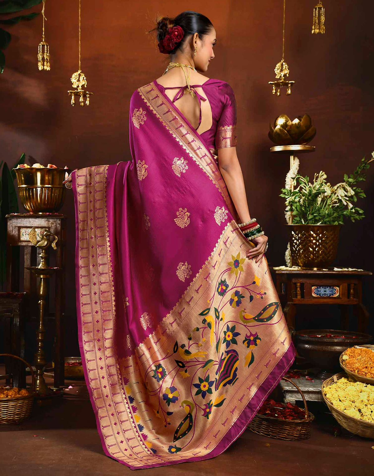 Rani Pink Silk Woven Paithani Saree