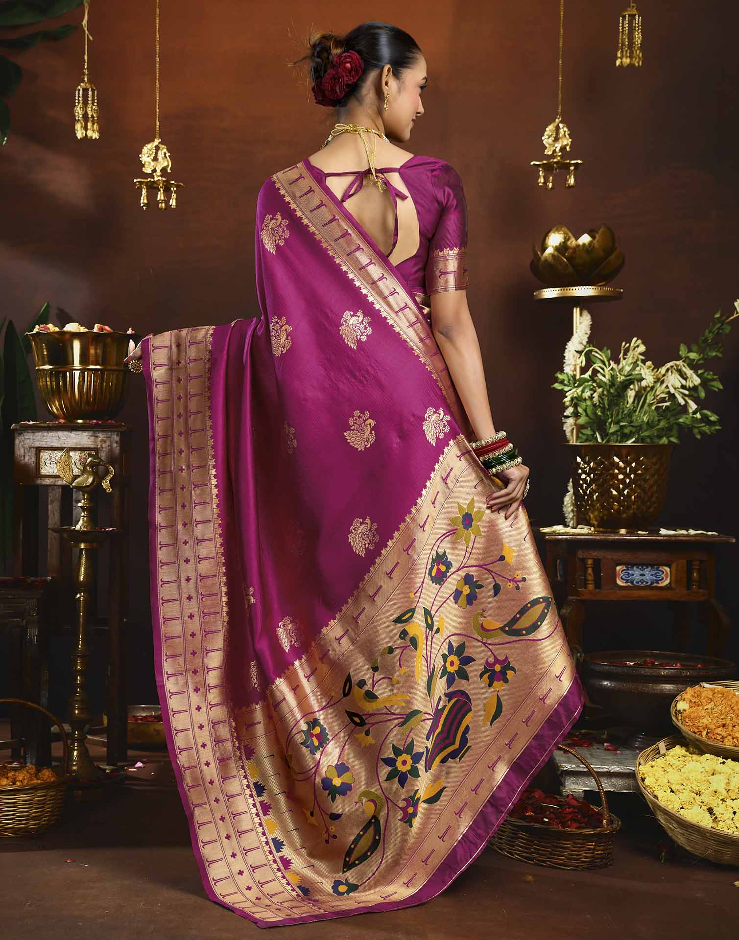 Rani Pink Silk Woven Paithani Saree