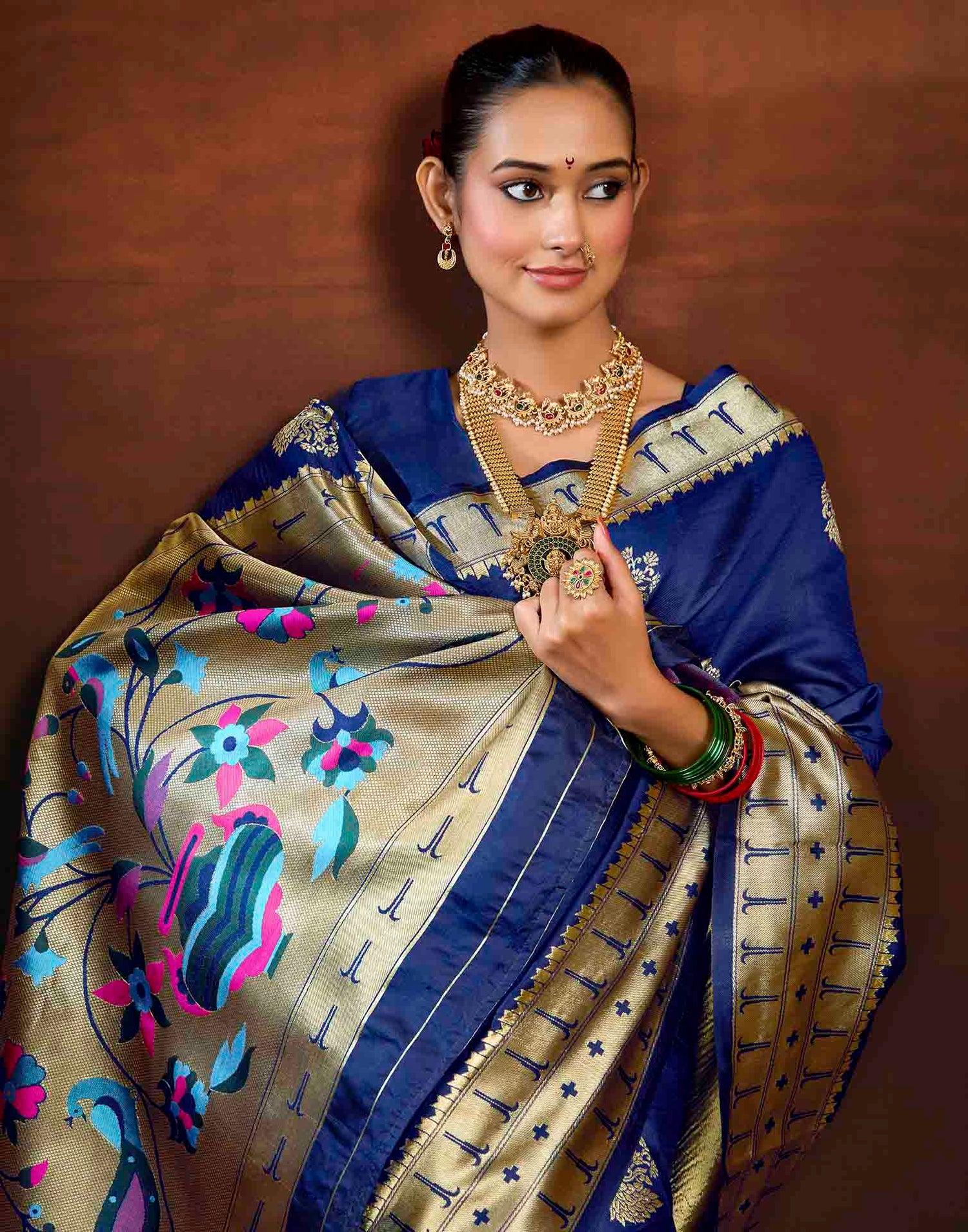 Navy Blue Silk Woven Paithani Saree