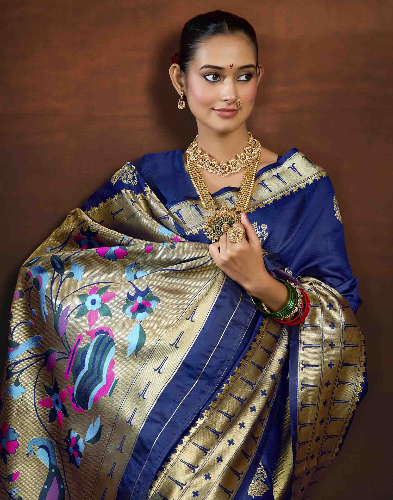 Navy Blue Silk Woven Paithani Saree