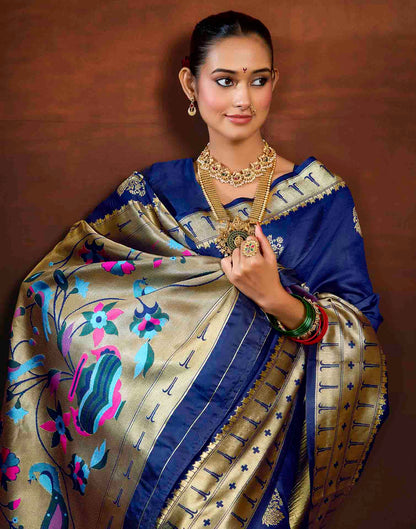 Navy Blue Silk Woven Paithani Saree