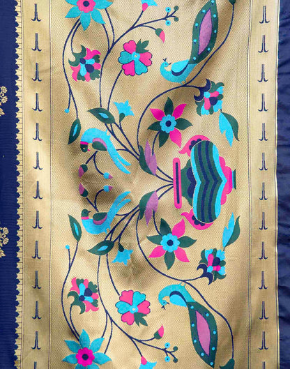 Navy Blue Silk Woven Paithani Saree