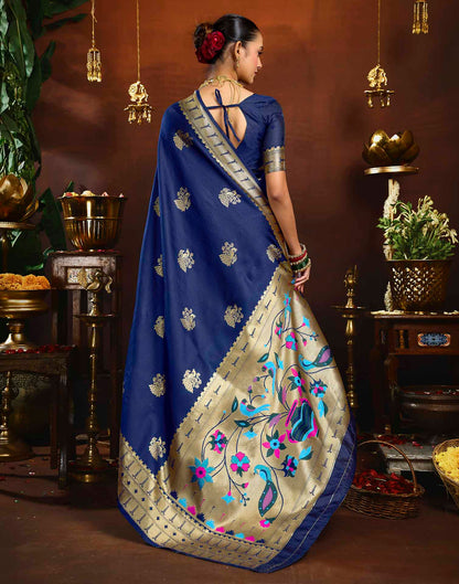 Navy Blue Silk Woven Paithani Saree