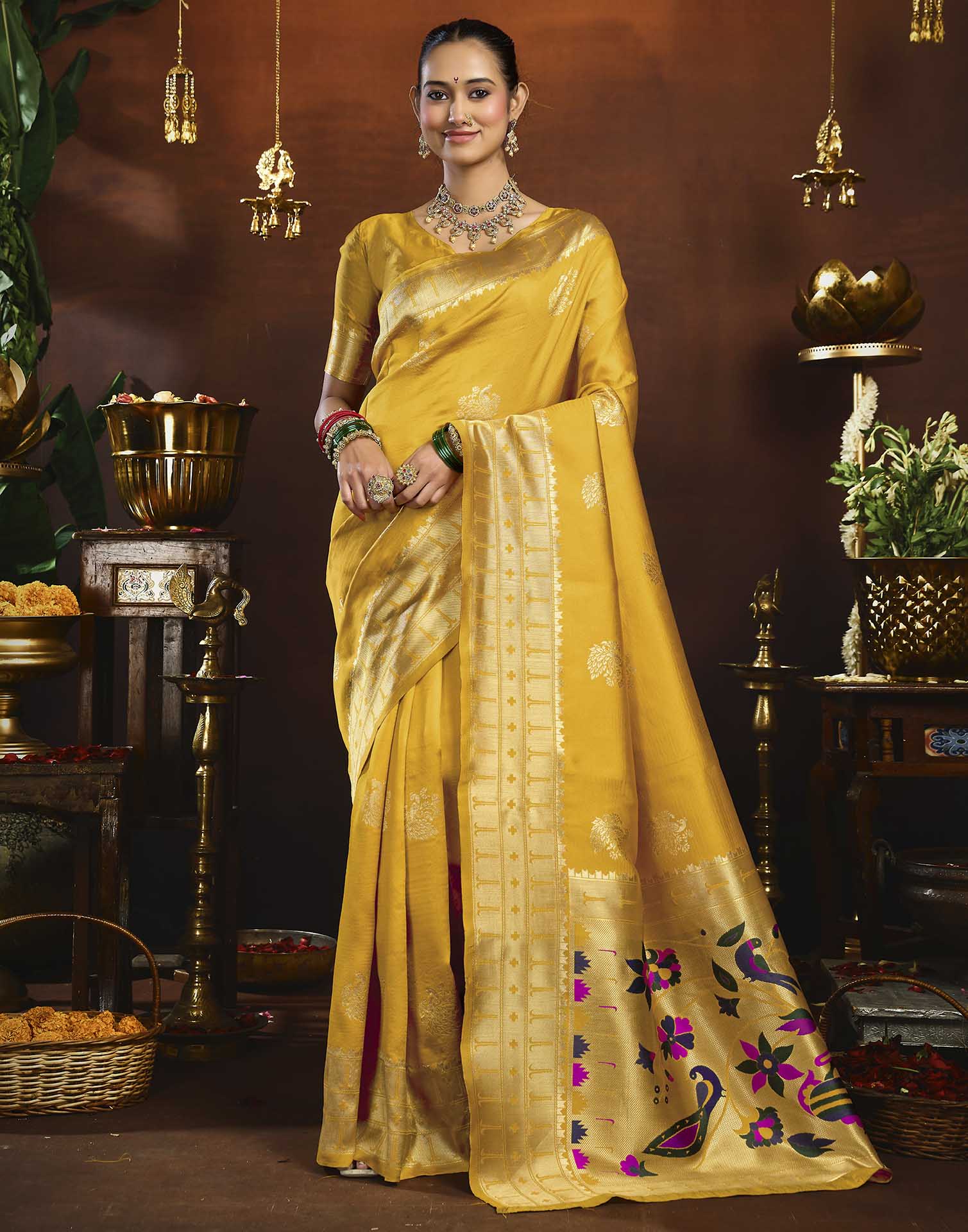Yellow Silk Woven Paithani Saree