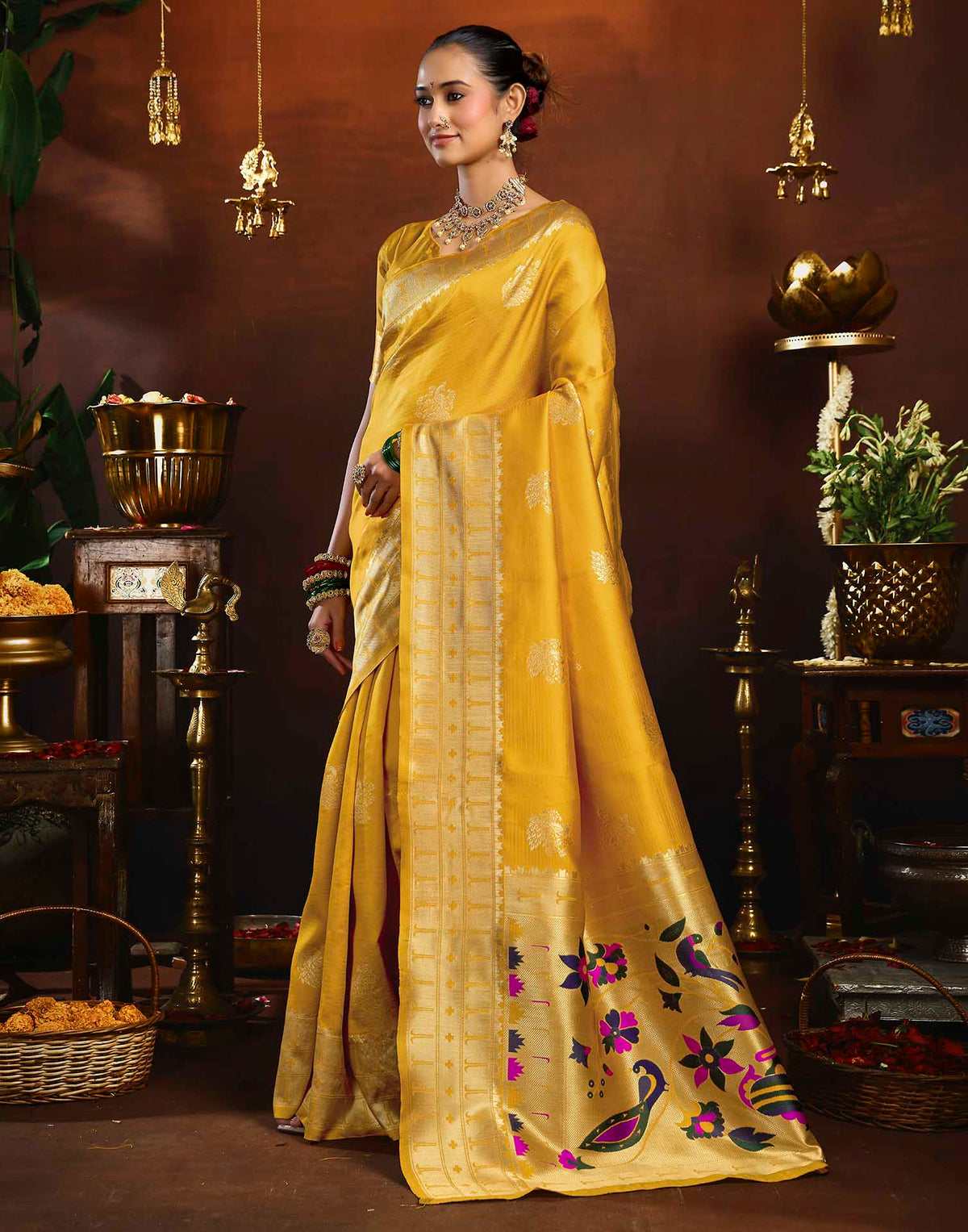 Yellow Silk Woven Paithani Saree