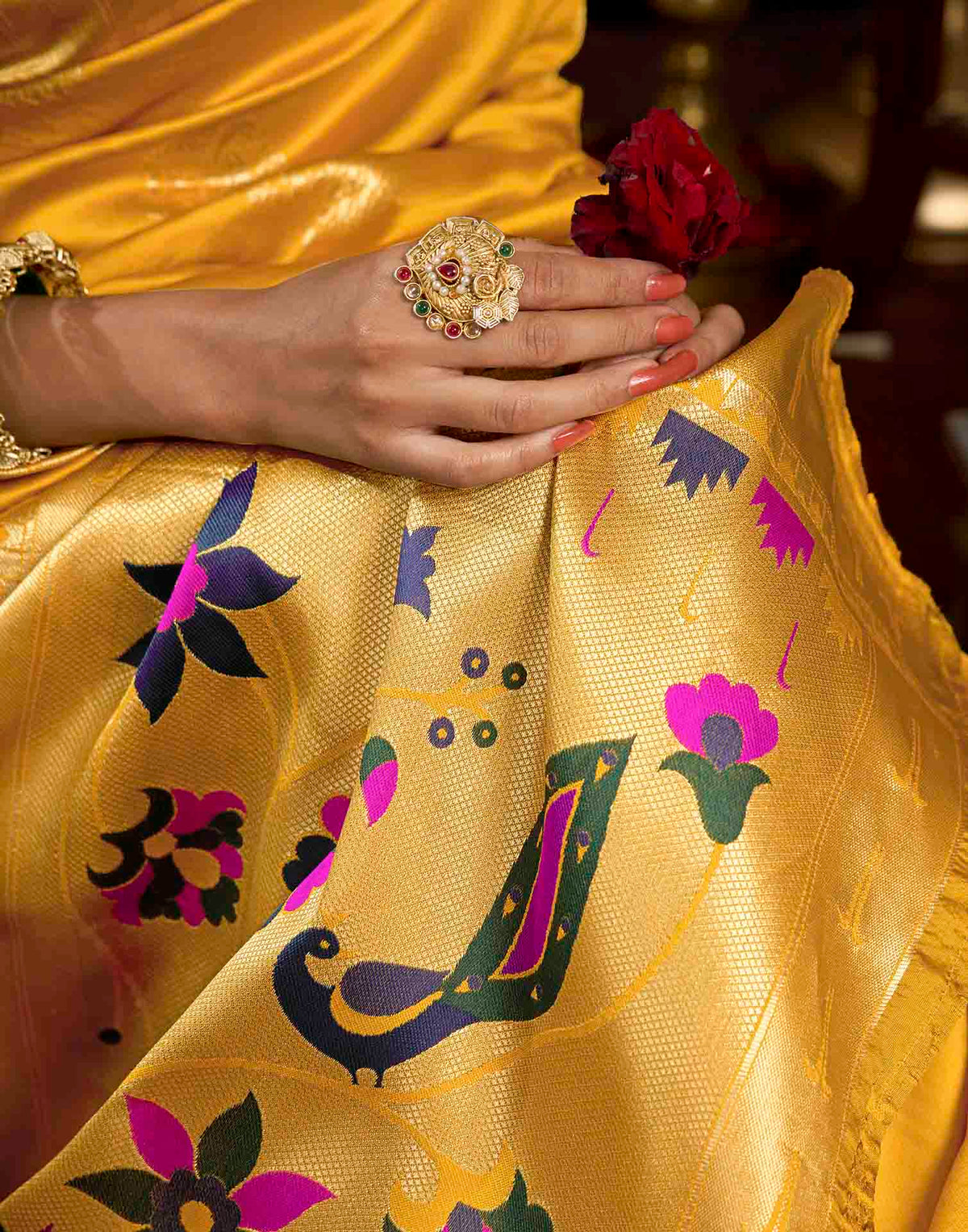 Yellow Silk Woven Paithani Saree