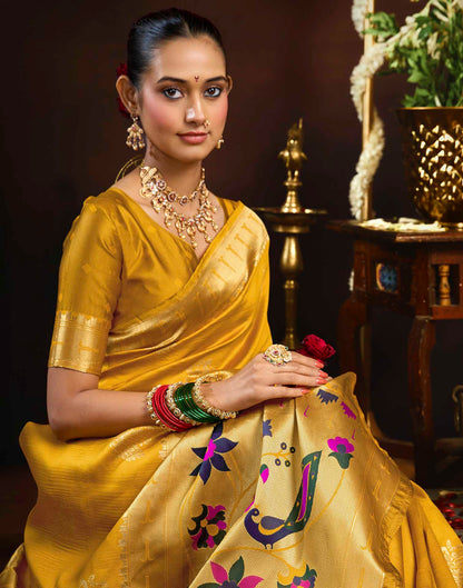 Yellow Silk Woven Paithani Saree