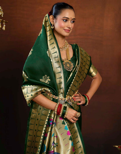 Dark Green Silk Woven Paithani Saree