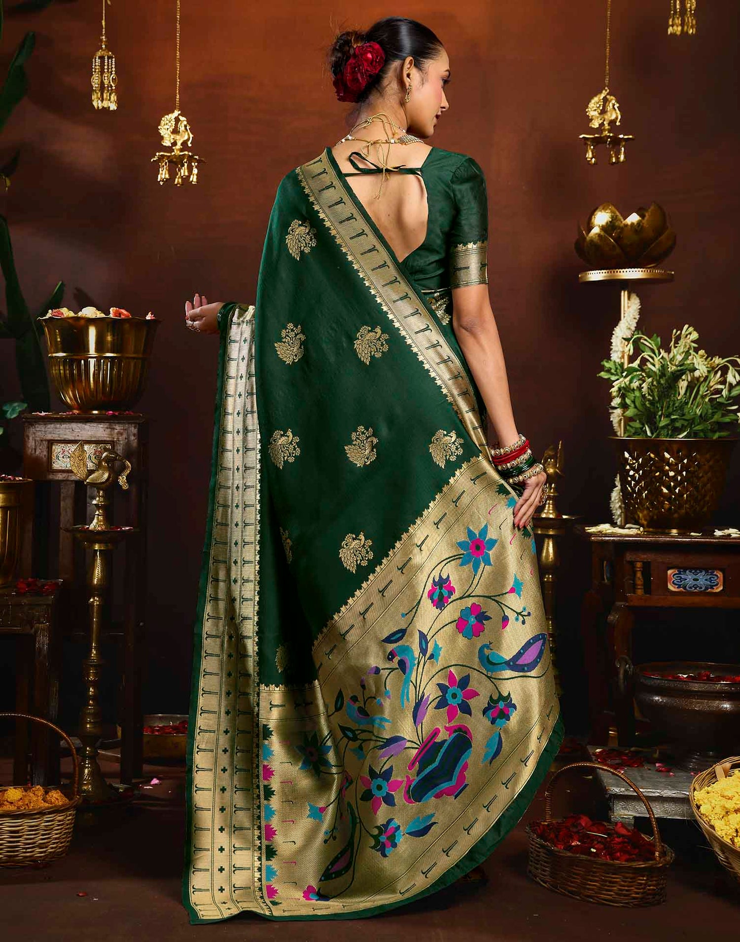 Dark Green Silk Woven Paithani Saree
