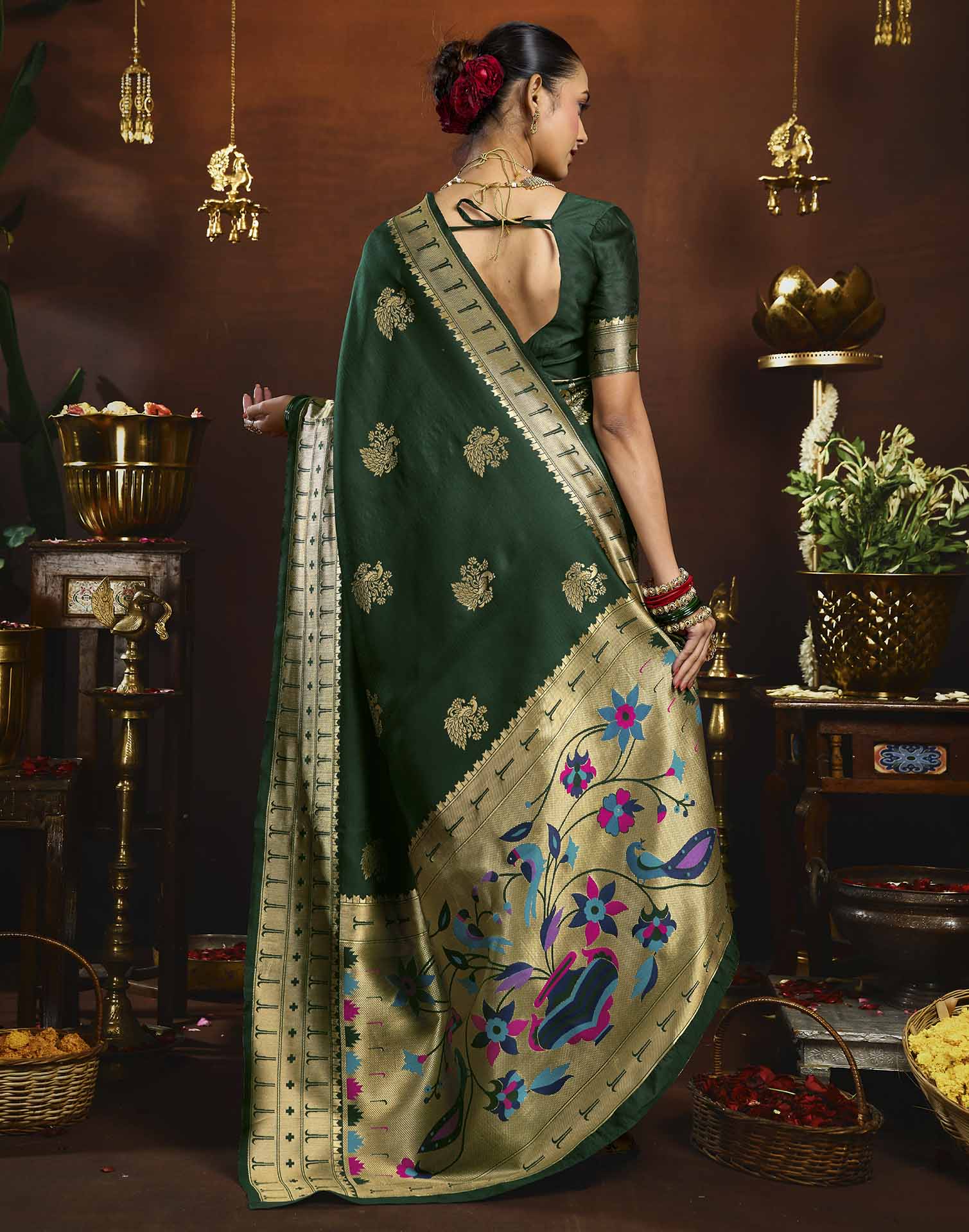 Dark Green Silk Woven Paithani Saree