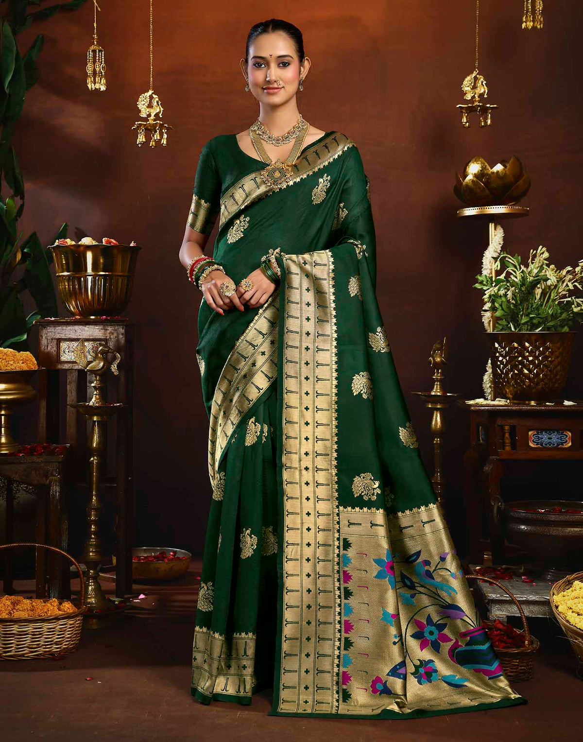Dark Green Silk Woven Paithani Saree