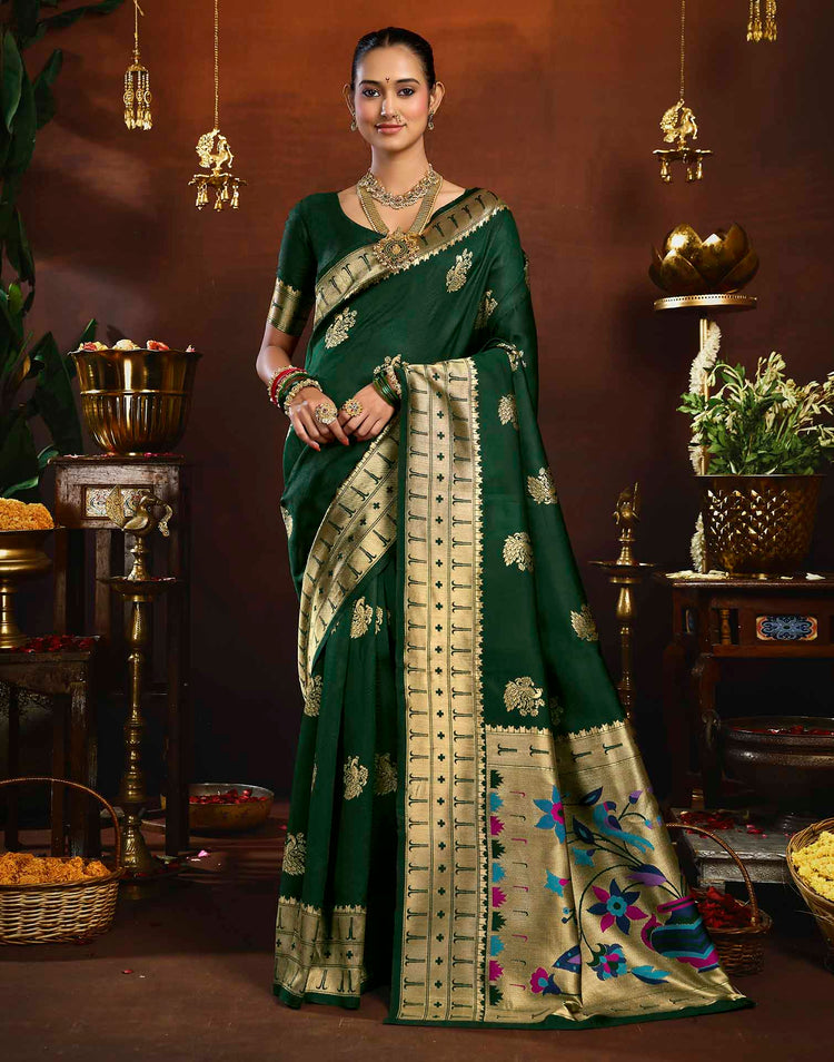 Dark Green Silk Woven Paithani Saree