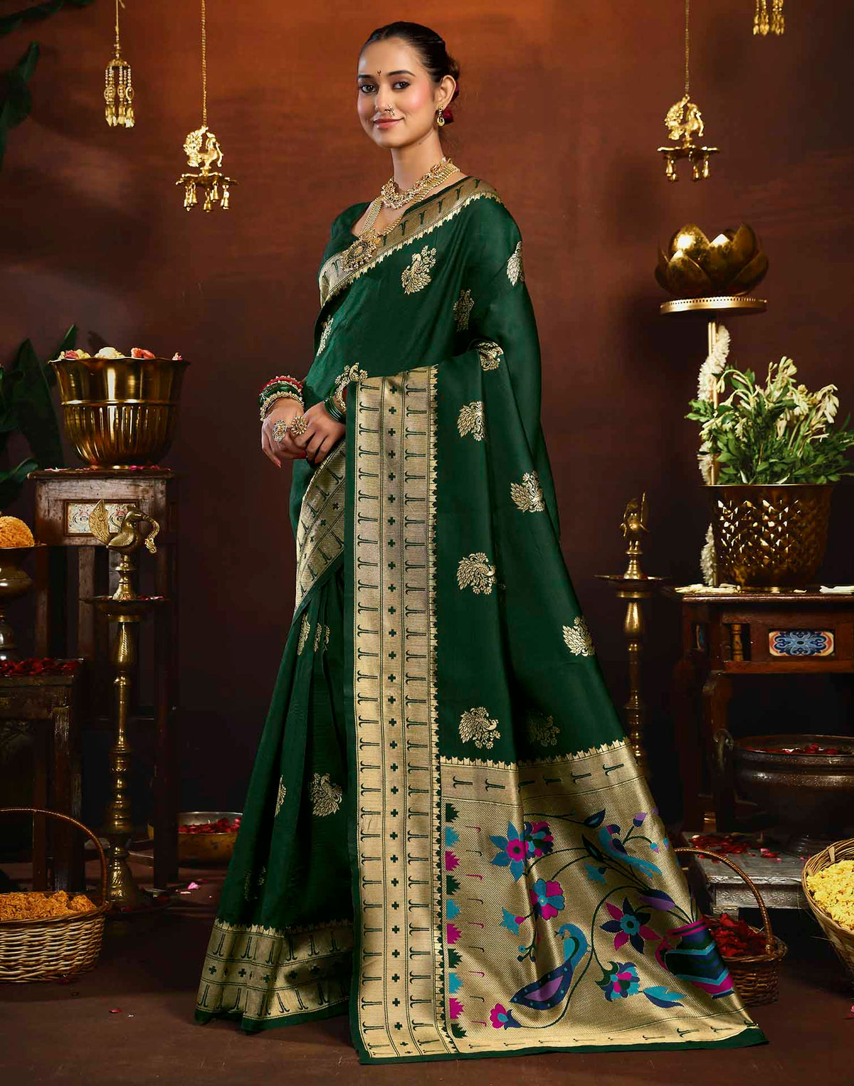 Dark Green Silk Woven Paithani Saree