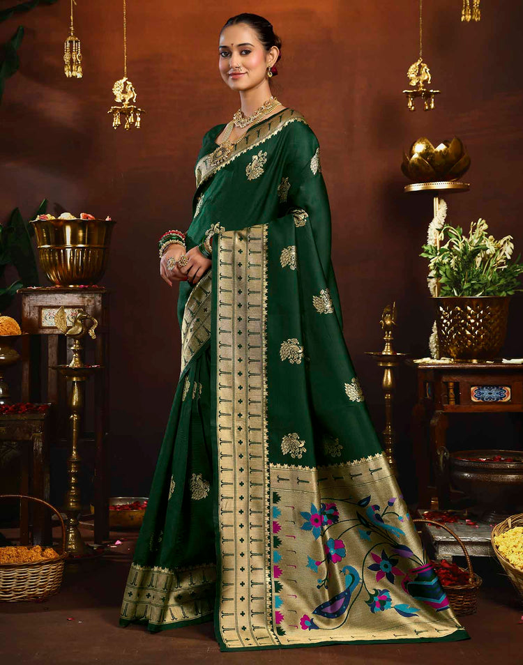 Dark Green Silk Woven Paithani Saree