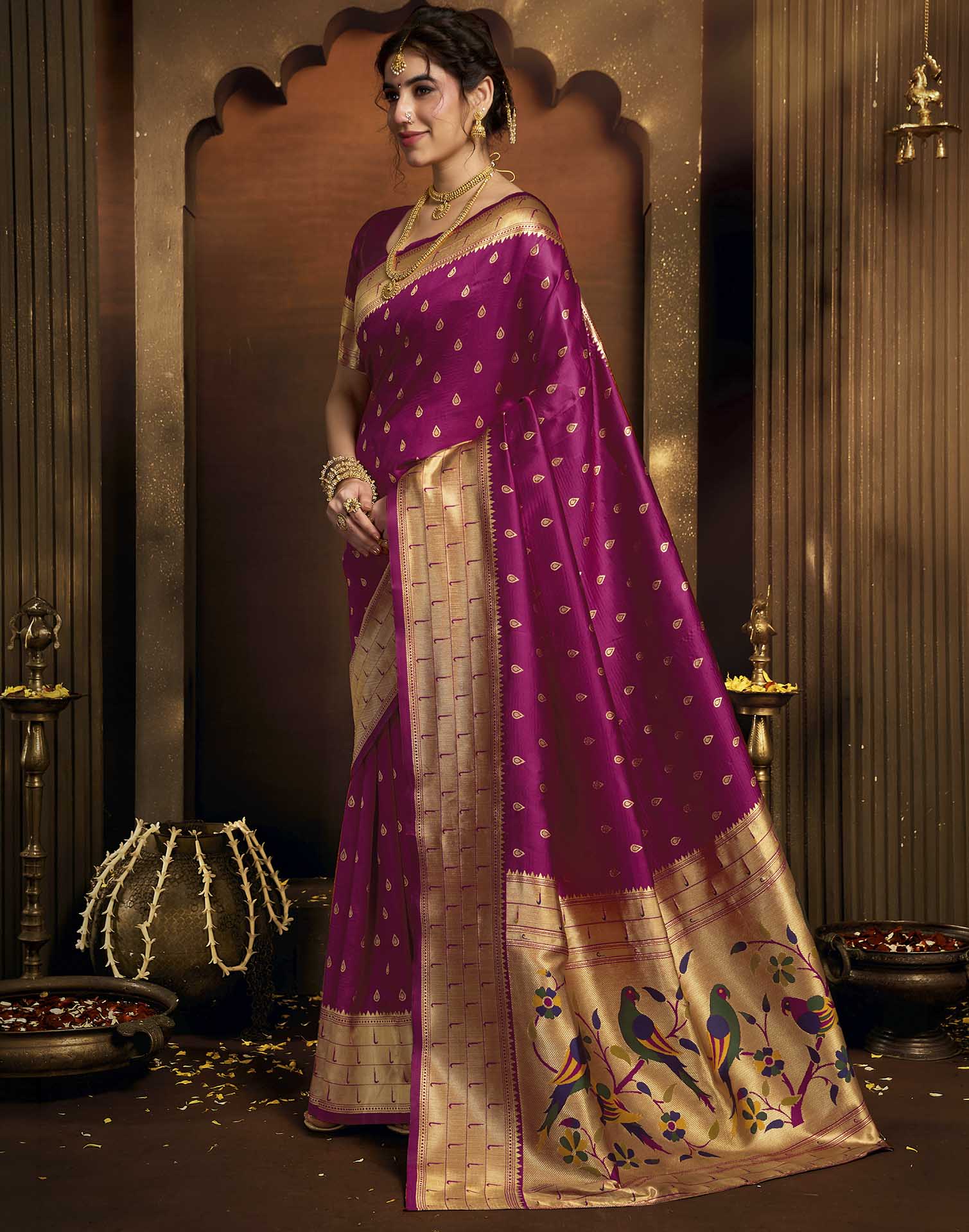 Dark Pink Silk Woven Paithani Saree