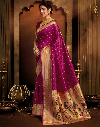 Dark Pink Silk Woven Paithani Saree