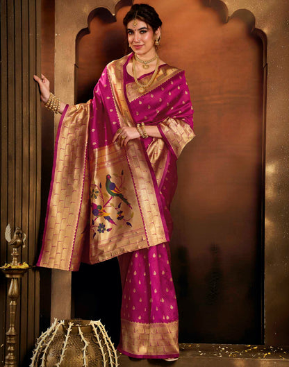 Dark Pink Silk Woven Paithani Saree