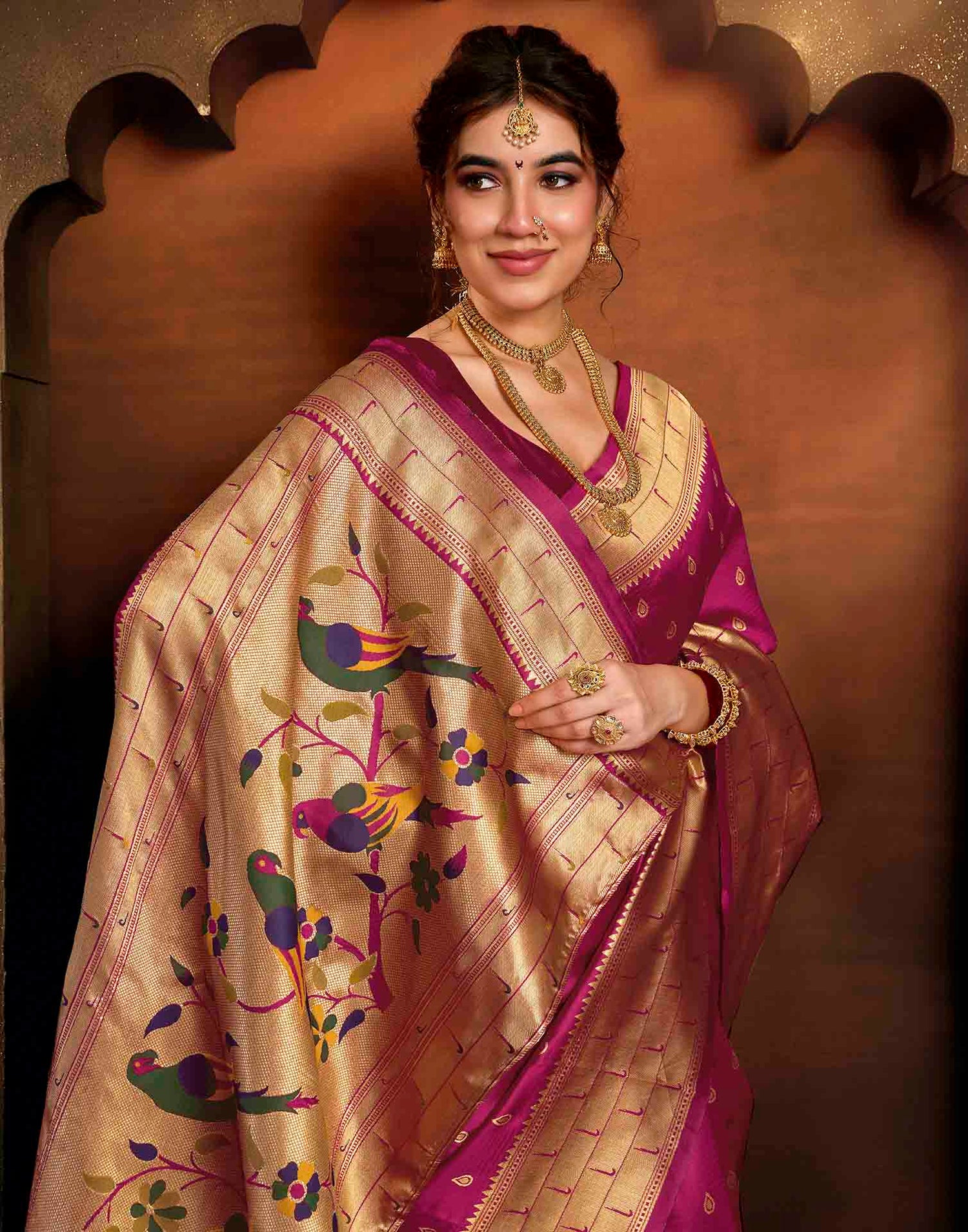 Dark Pink Silk Woven Paithani Saree