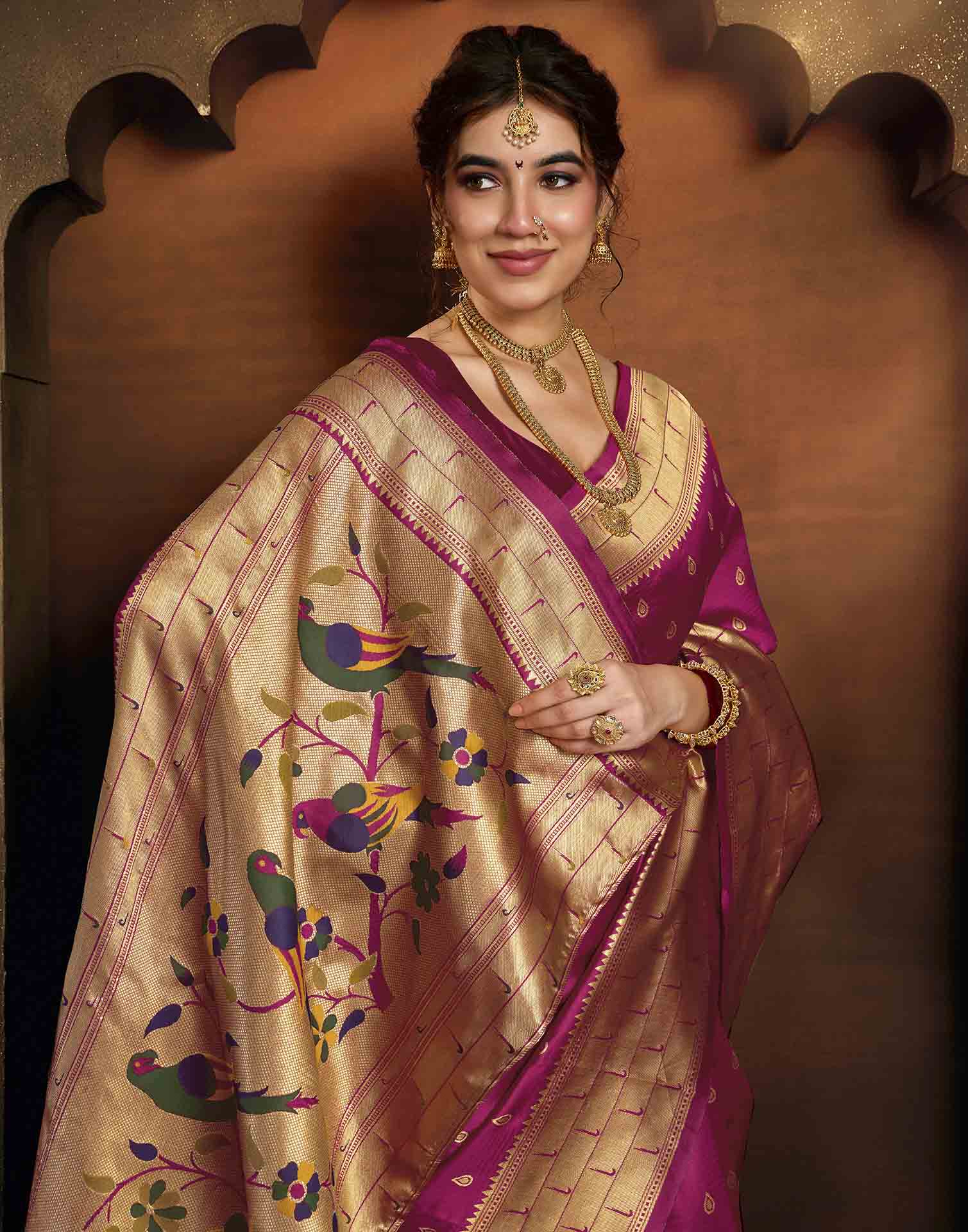 Dark Pink Silk Woven Paithani Saree