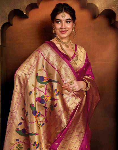 Dark Pink Silk Woven Paithani Saree
