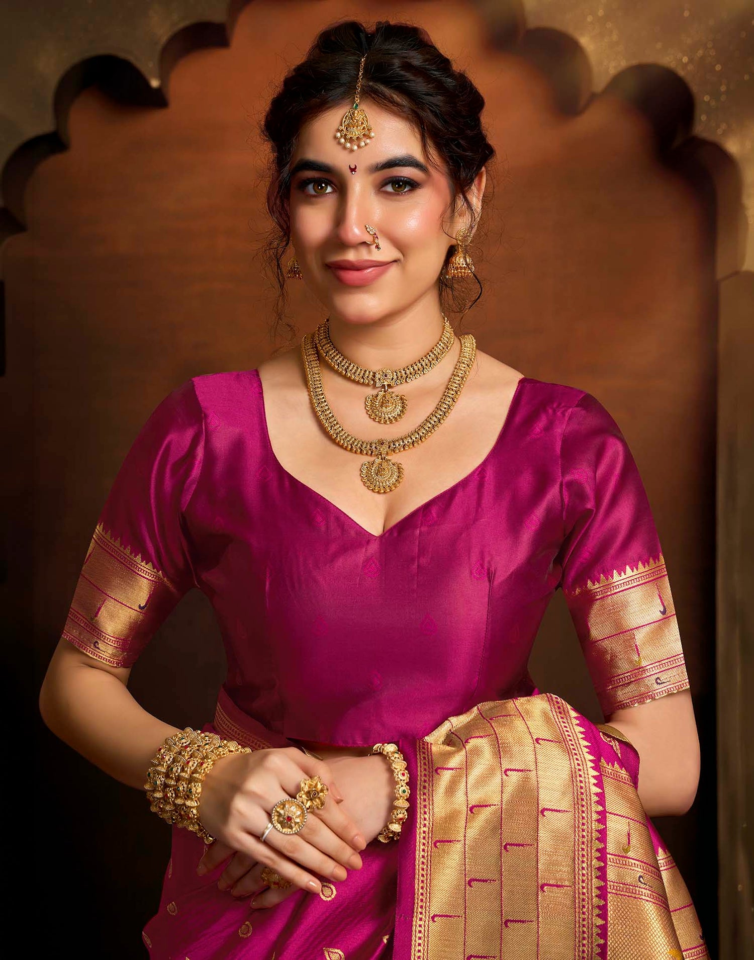 Dark Pink Silk Woven Paithani Saree