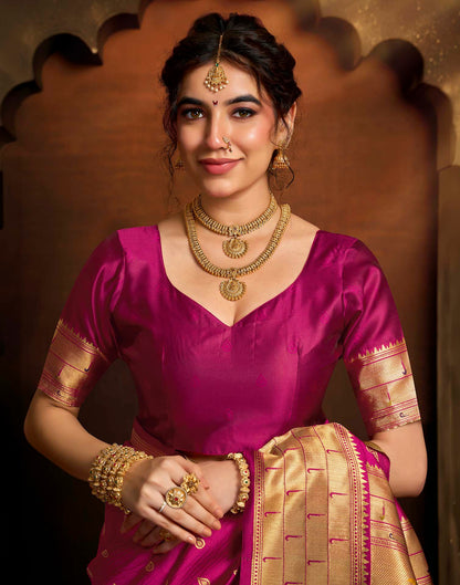 Dark Pink Silk Woven Paithani Saree