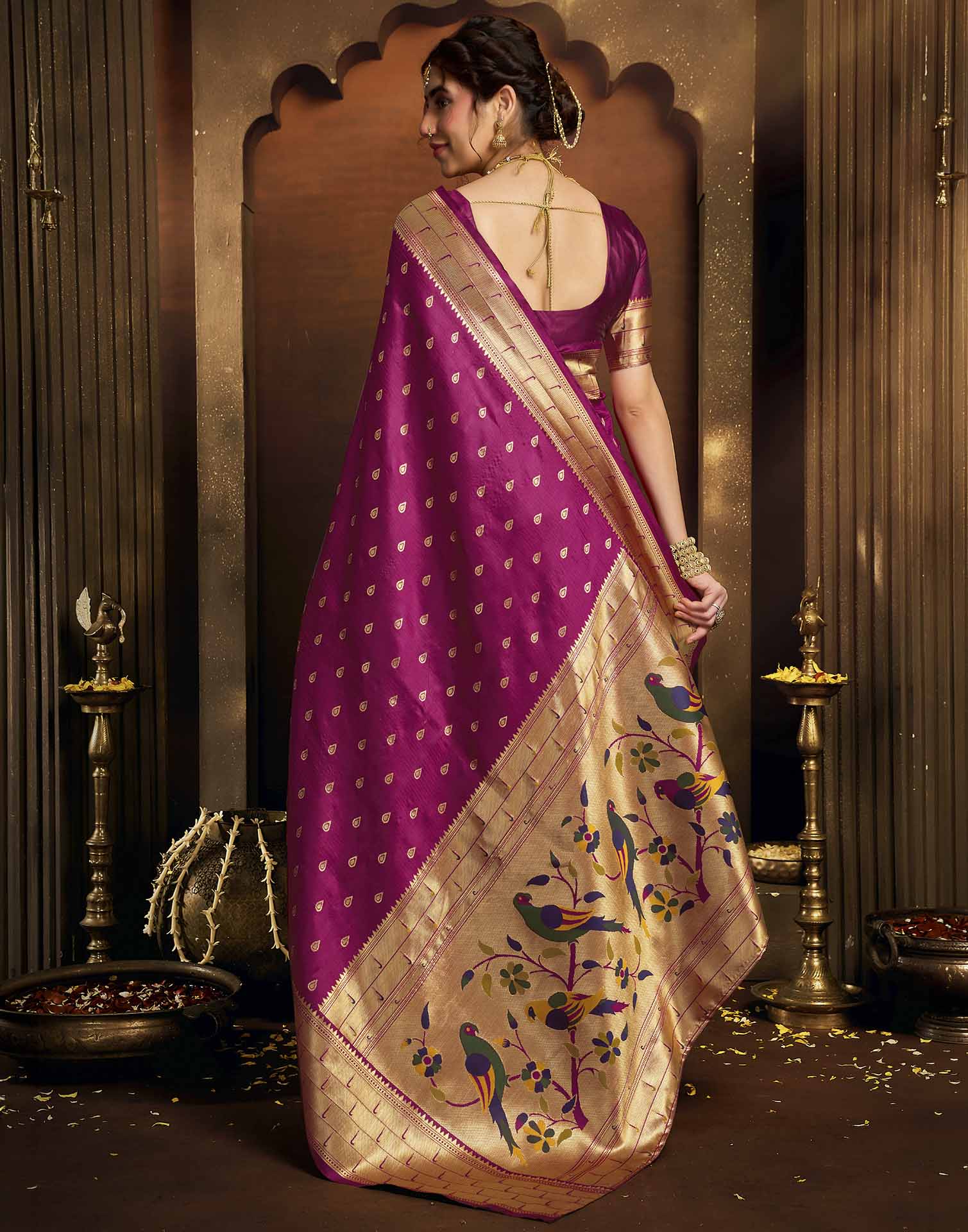 Dark Pink Silk Woven Paithani Saree