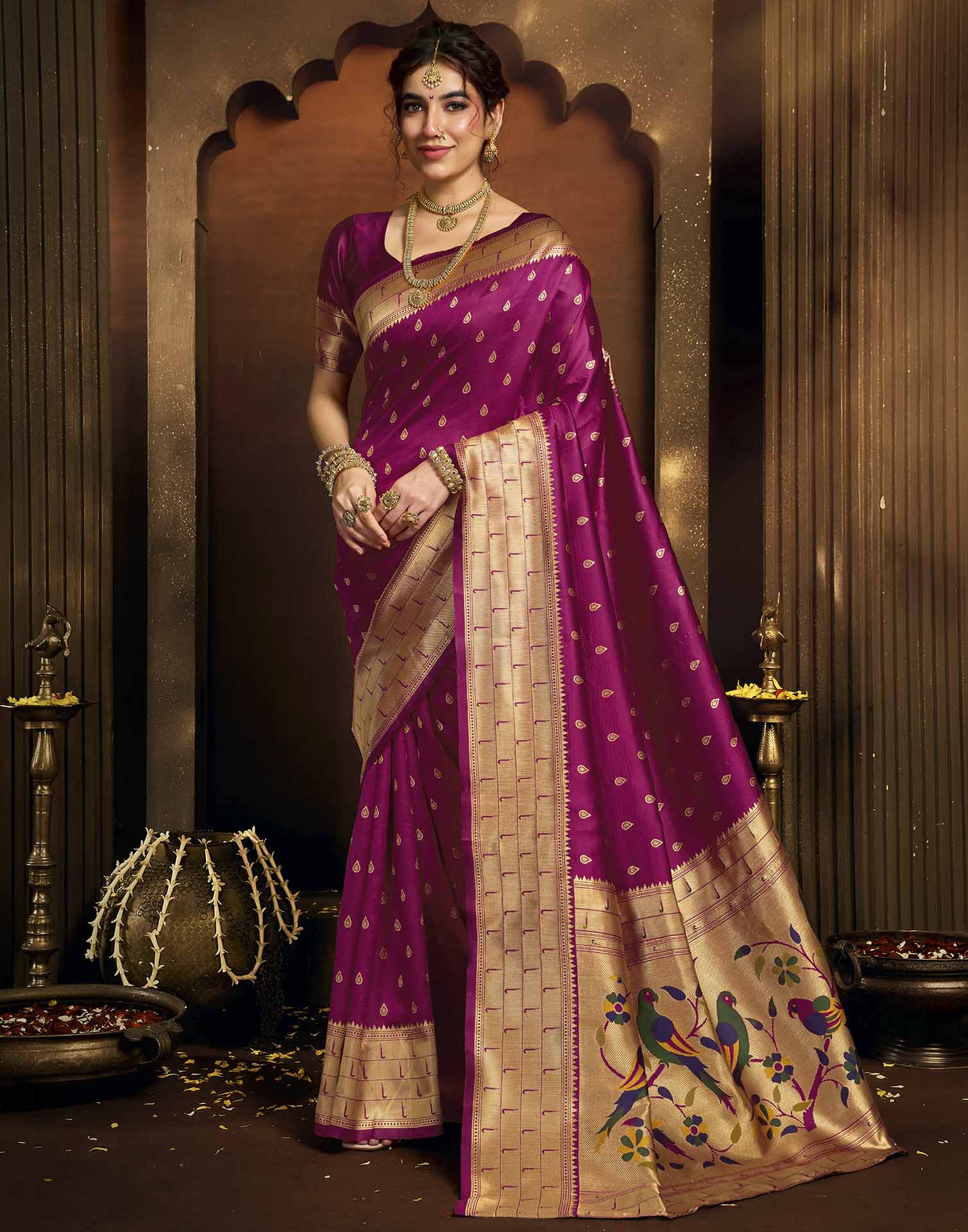 Dark Pink Silk Woven Paithani Saree