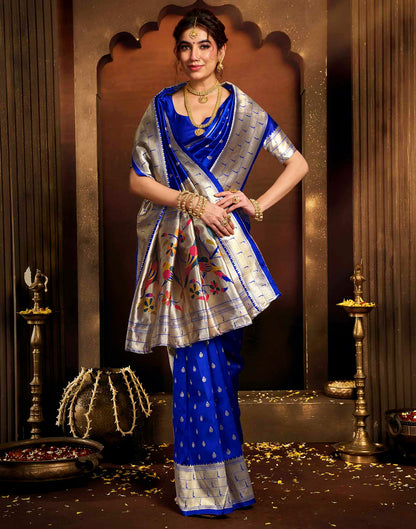 Royal Blue Silk Woven Paithani Saree