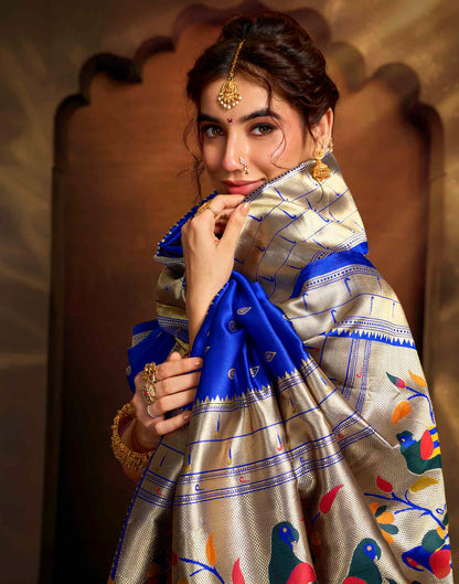 Royal Blue Silk Woven Paithani Saree