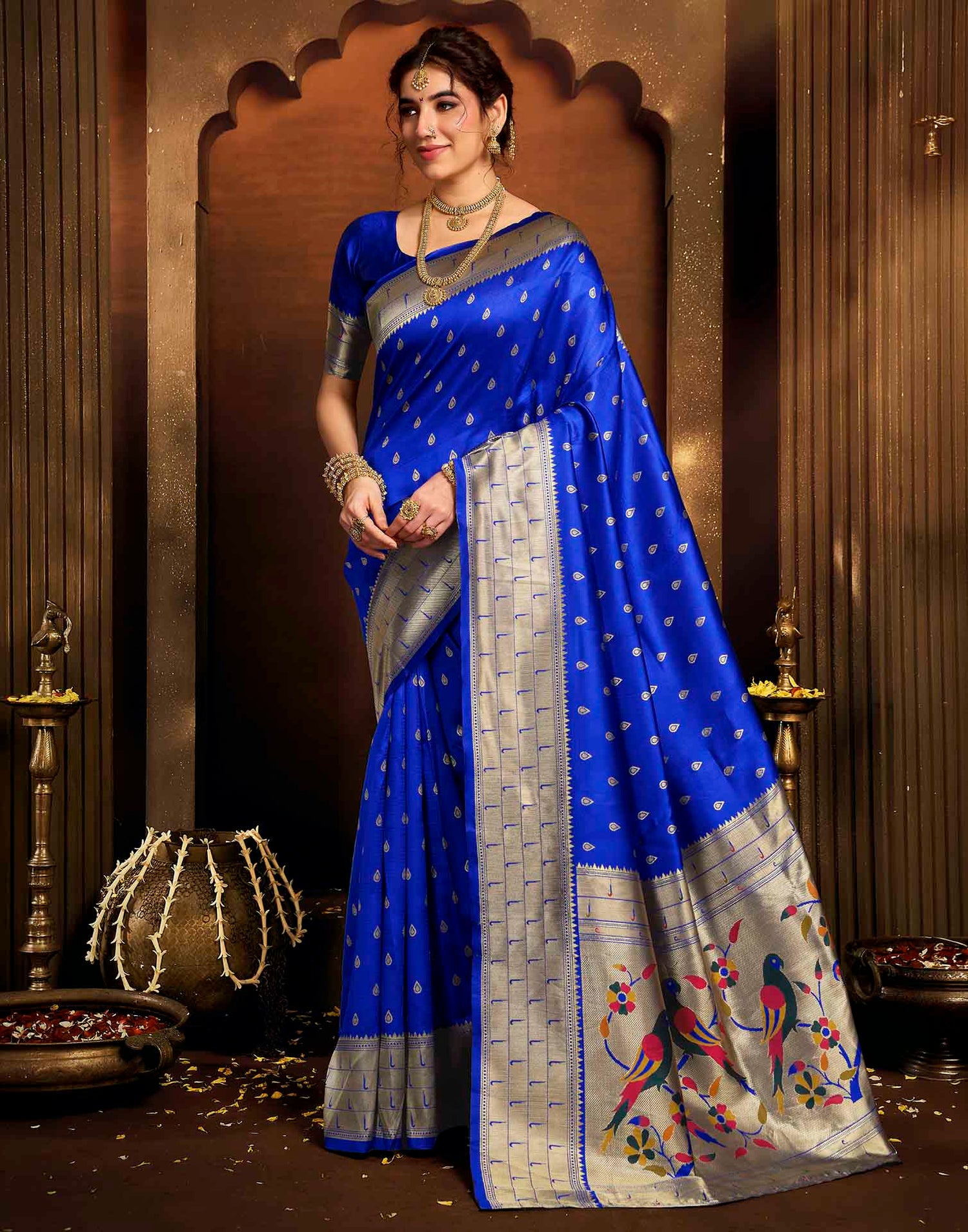 Royal Blue Silk Woven Paithani Saree