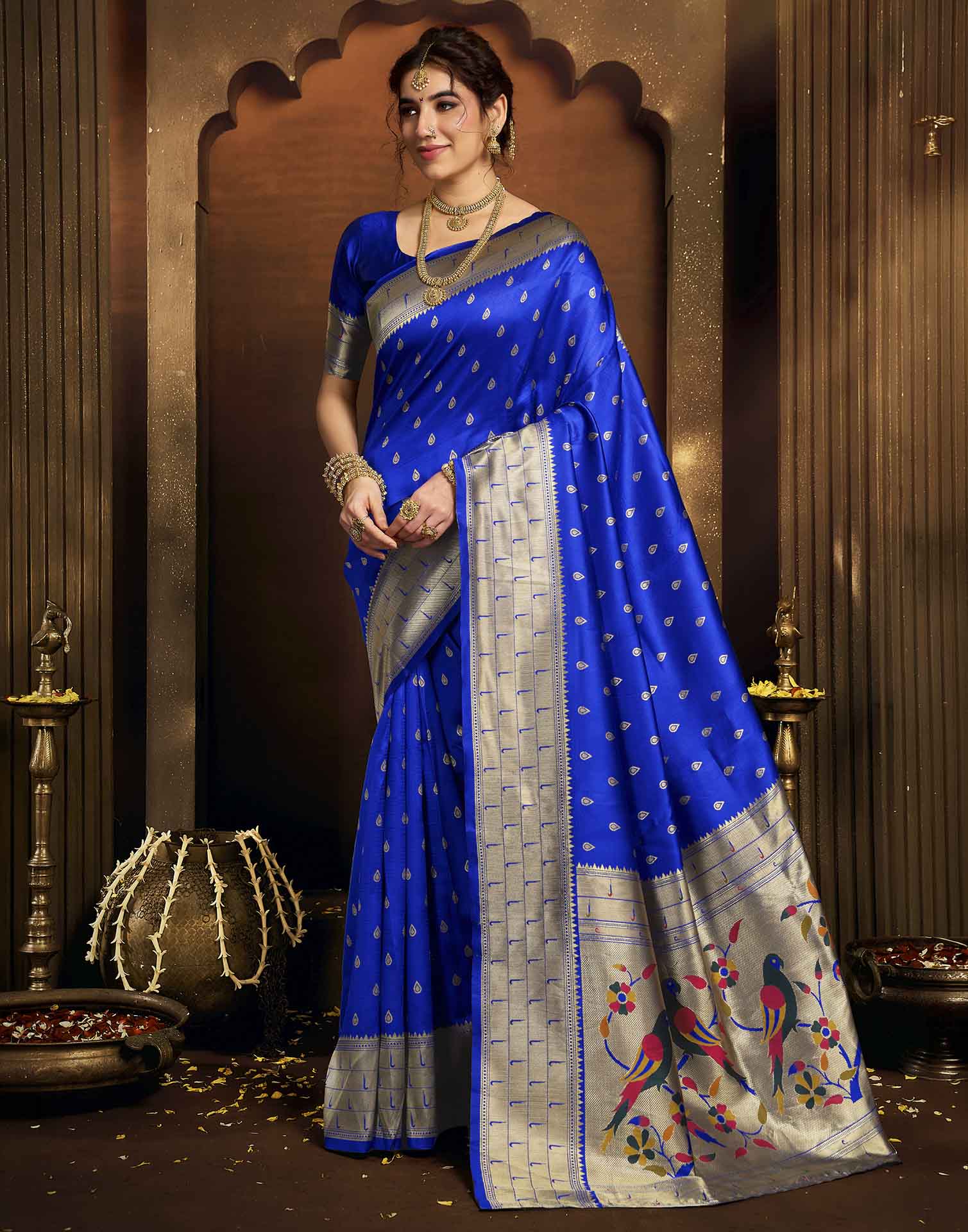 Royal Blue Silk Woven Paithani Saree
