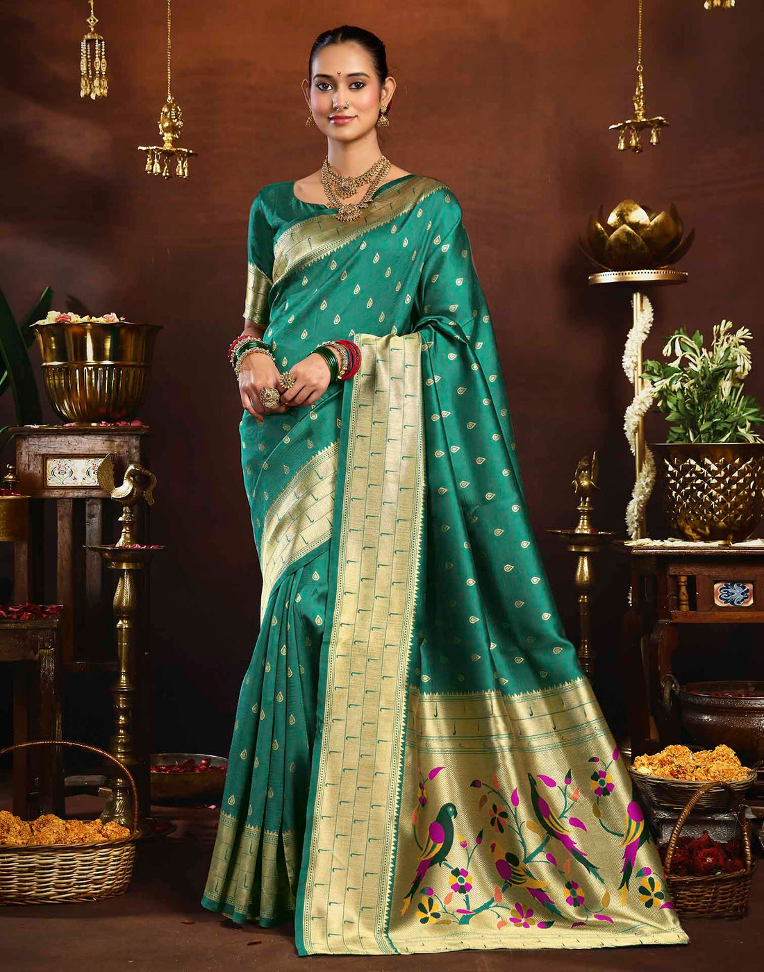 Turquoise Silk Woven Paithani Saree