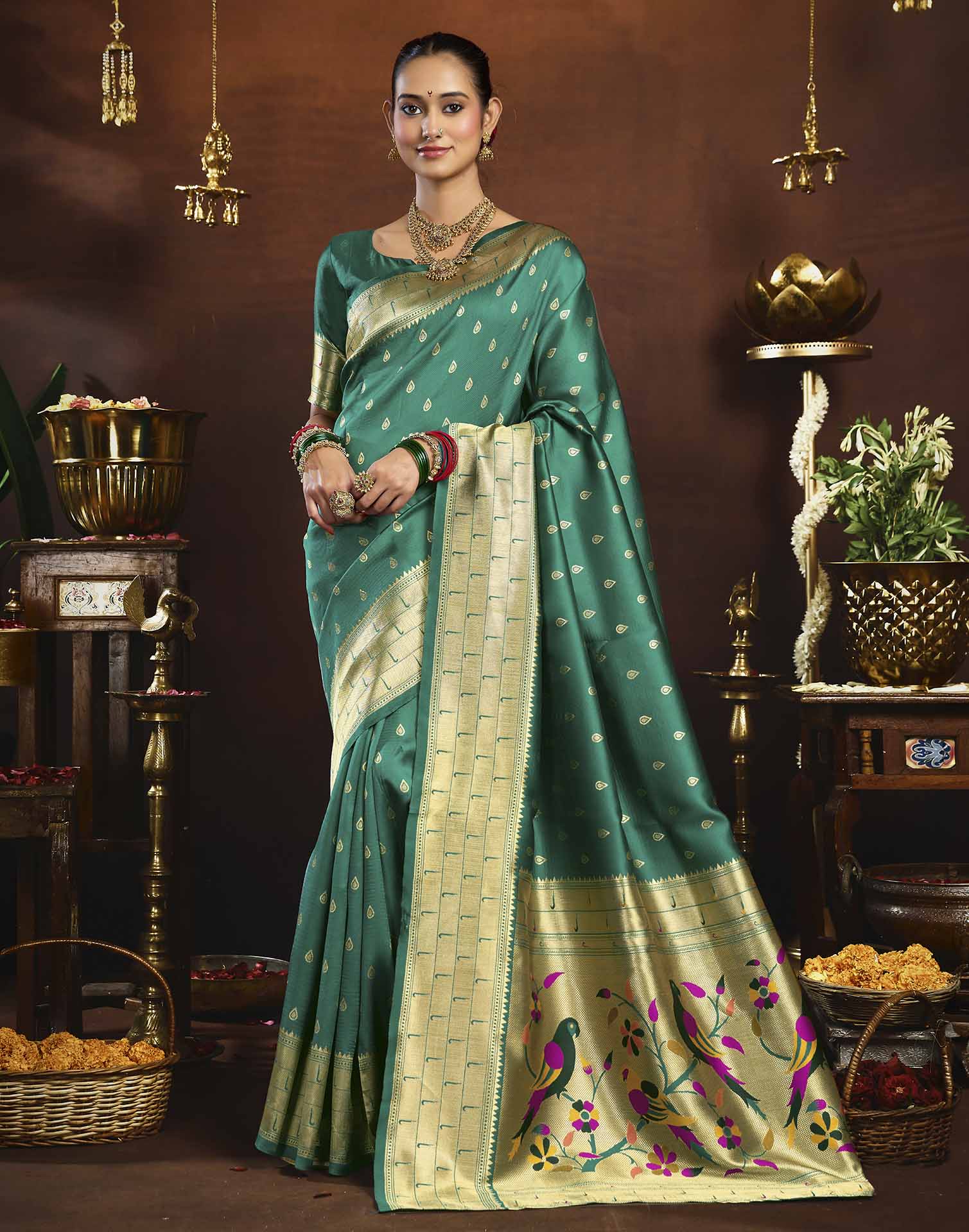 Turquoise Silk Woven Paithani Saree