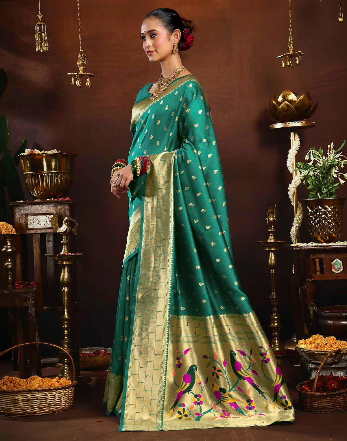 Turquoise Silk Woven Paithani Saree