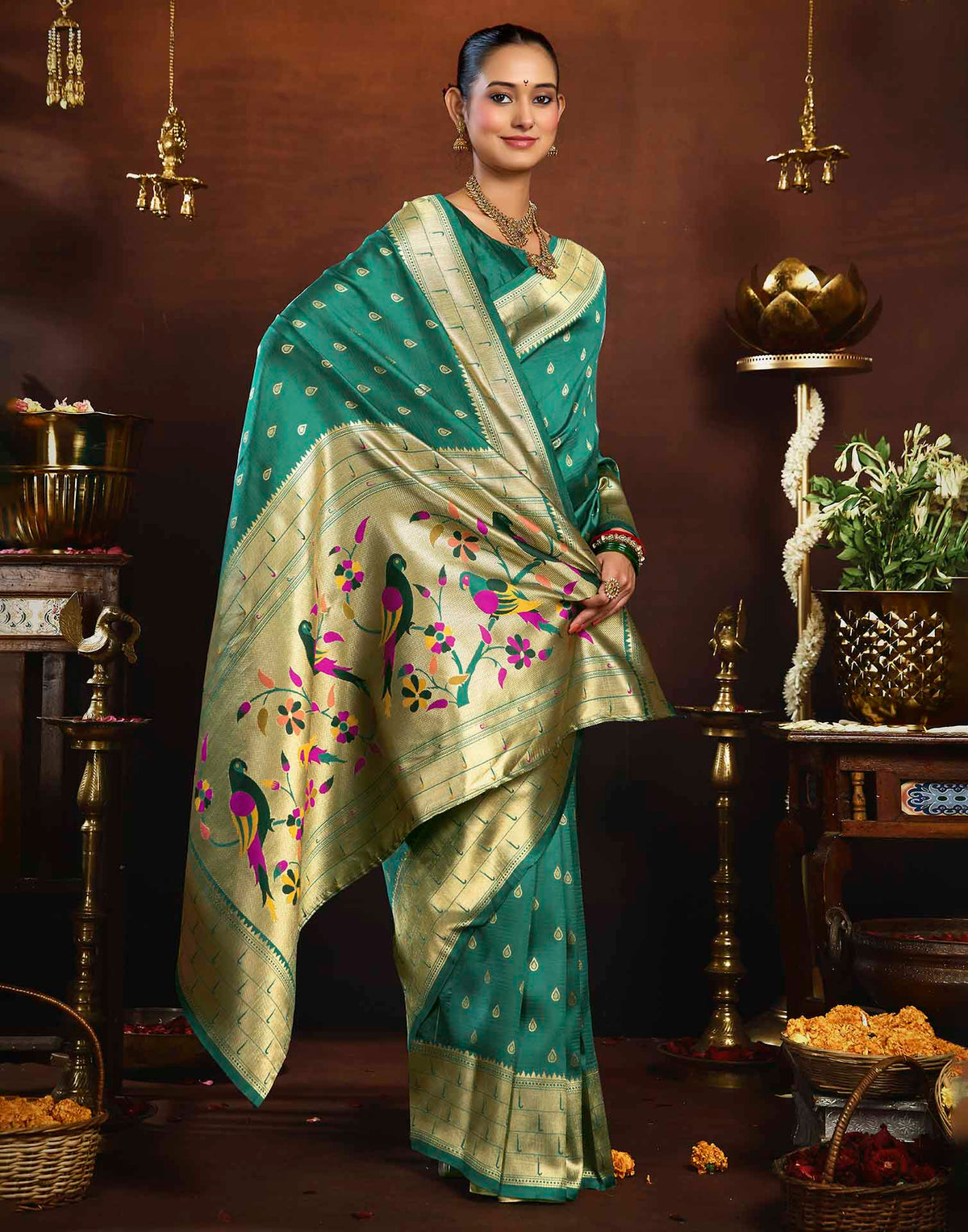 Turquoise Silk Woven Paithani Saree
