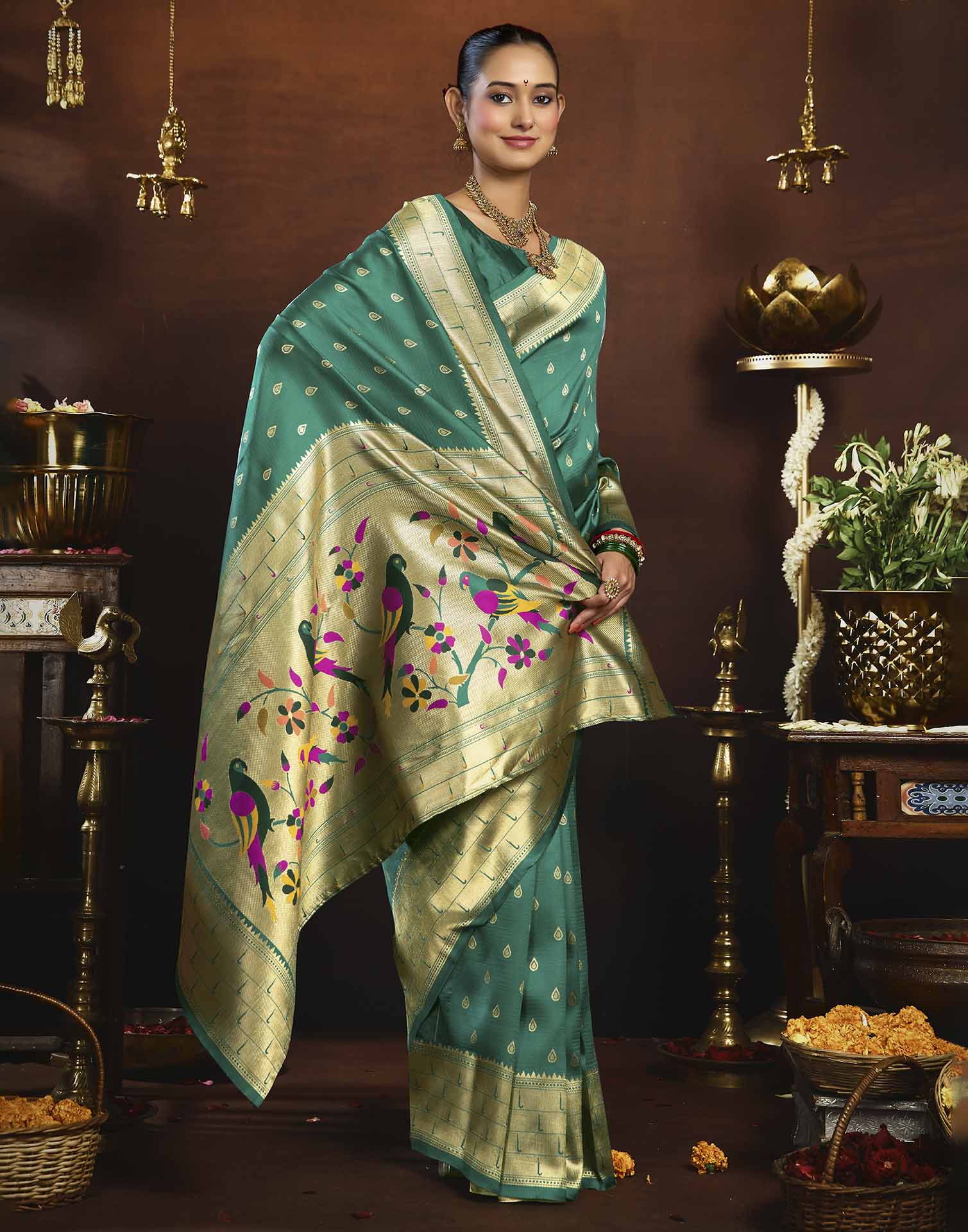 Turquoise Silk Woven Paithani Saree