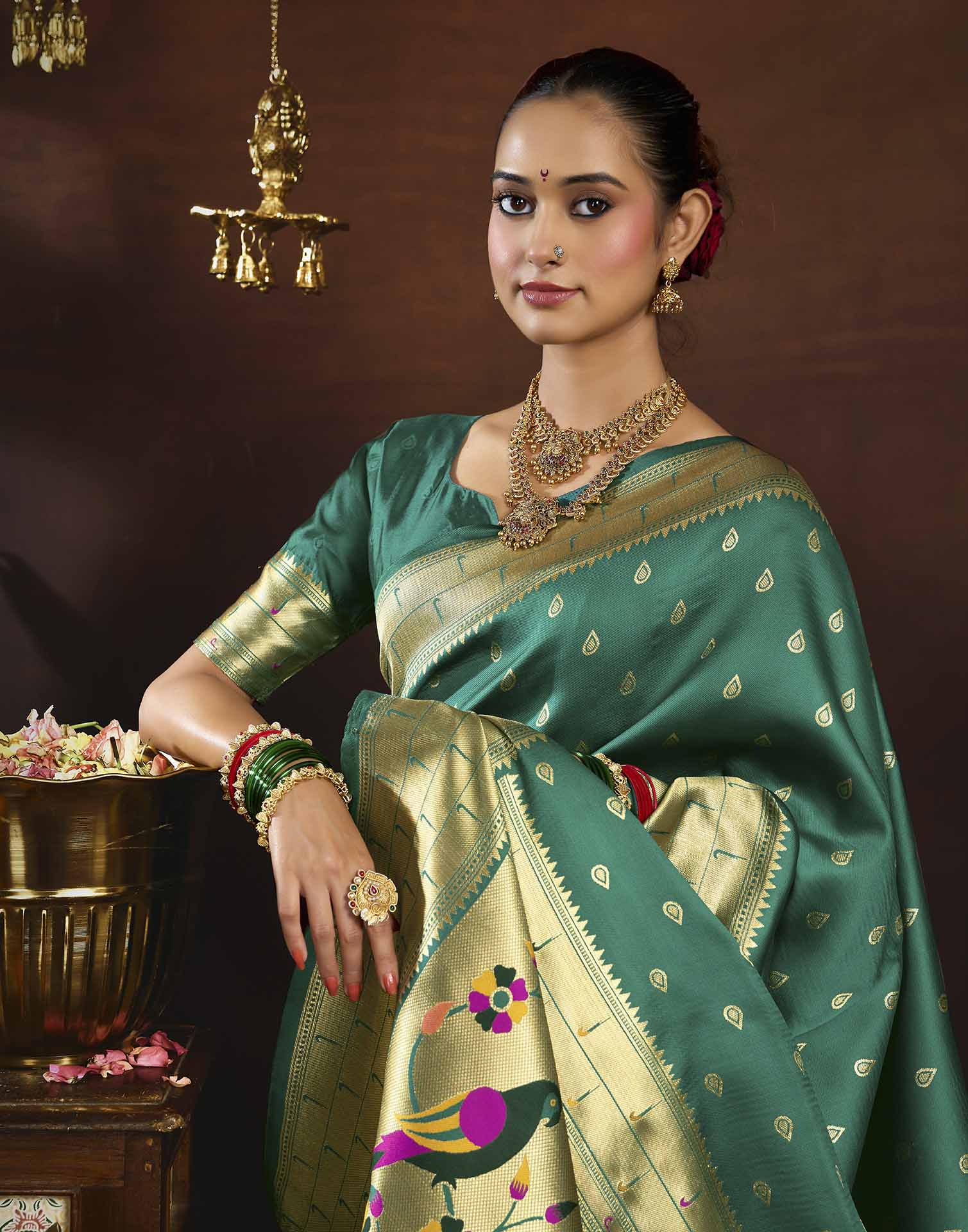 Turquoise Silk Woven Paithani Saree