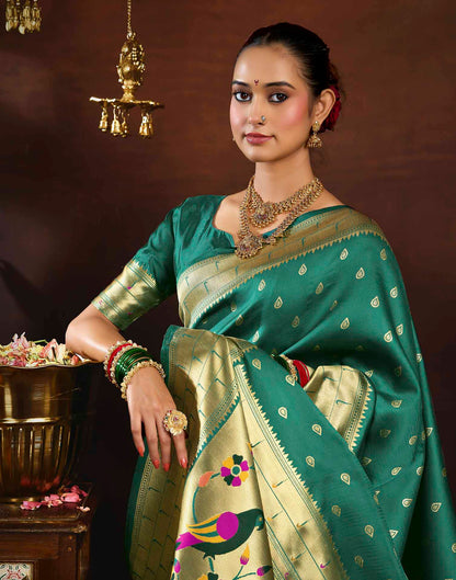Turquoise Silk Woven Paithani Saree