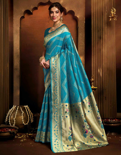 Sky Blue Silk Woven Paithani Saree