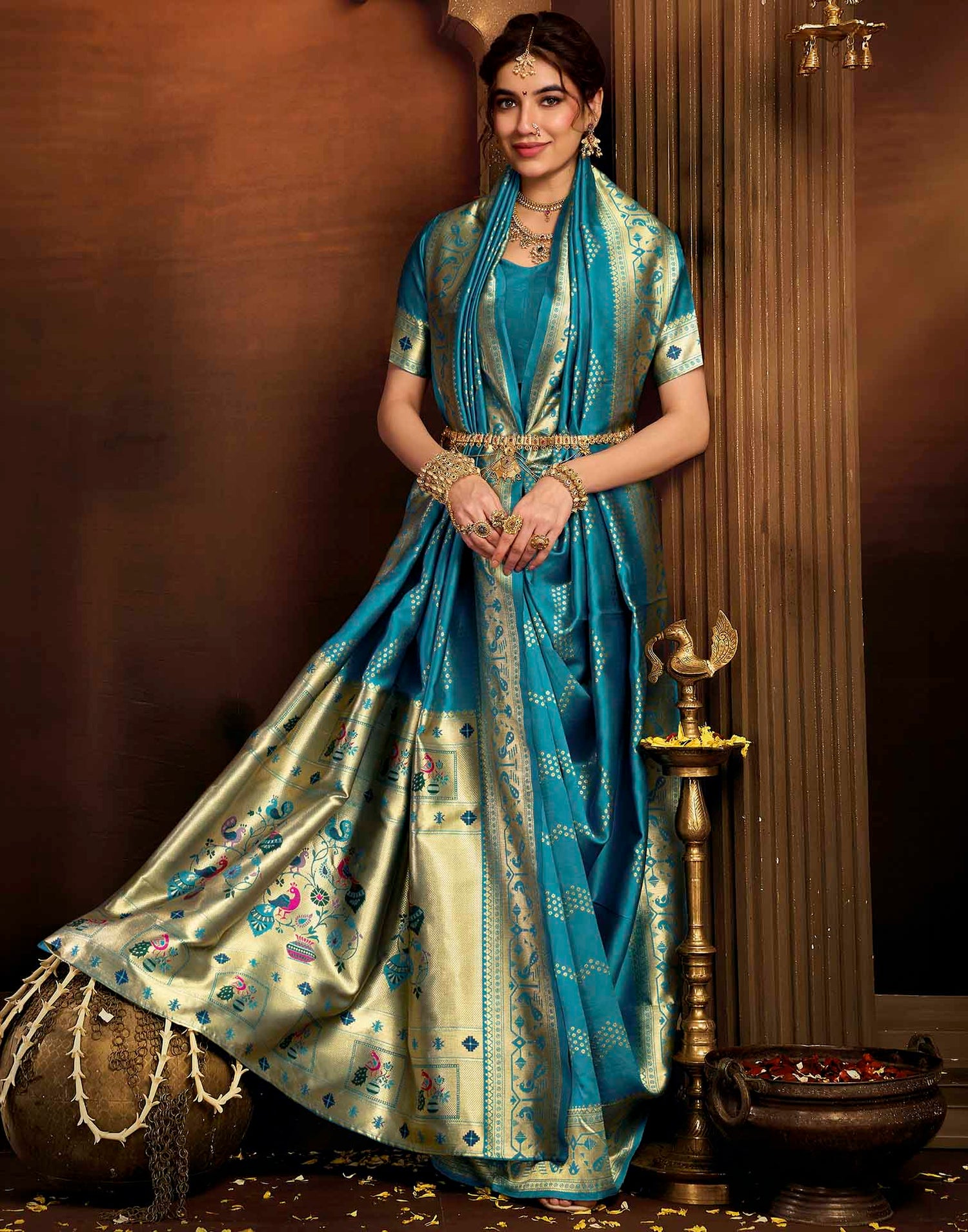 Sky Blue Silk Woven Paithani Saree