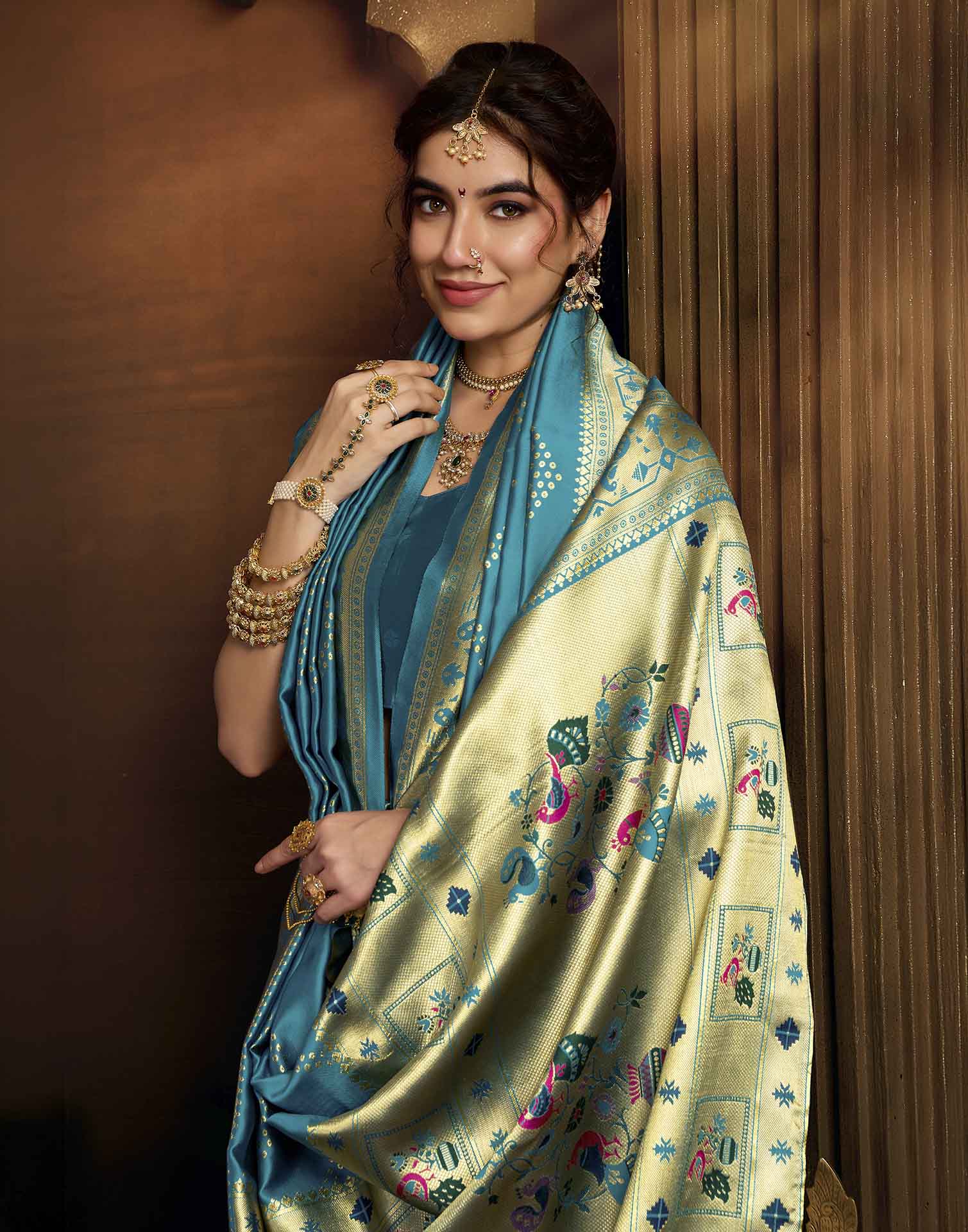 Sky Blue Silk Woven Paithani Saree