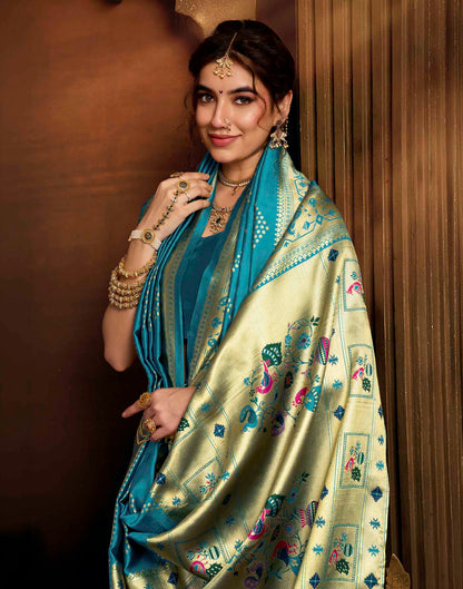 Sky Blue Silk Woven Paithani Saree