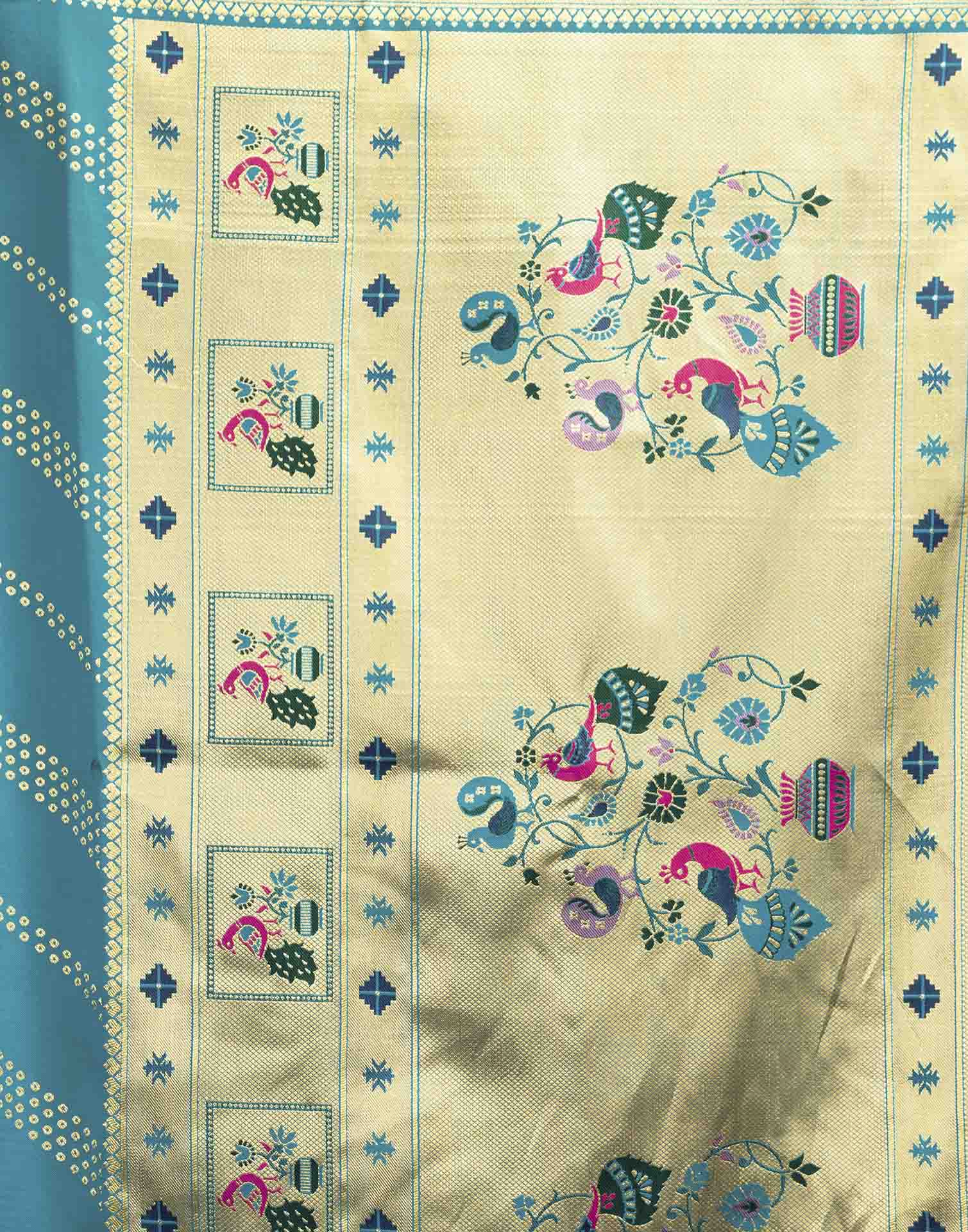 Sky Blue Silk Woven Paithani Saree