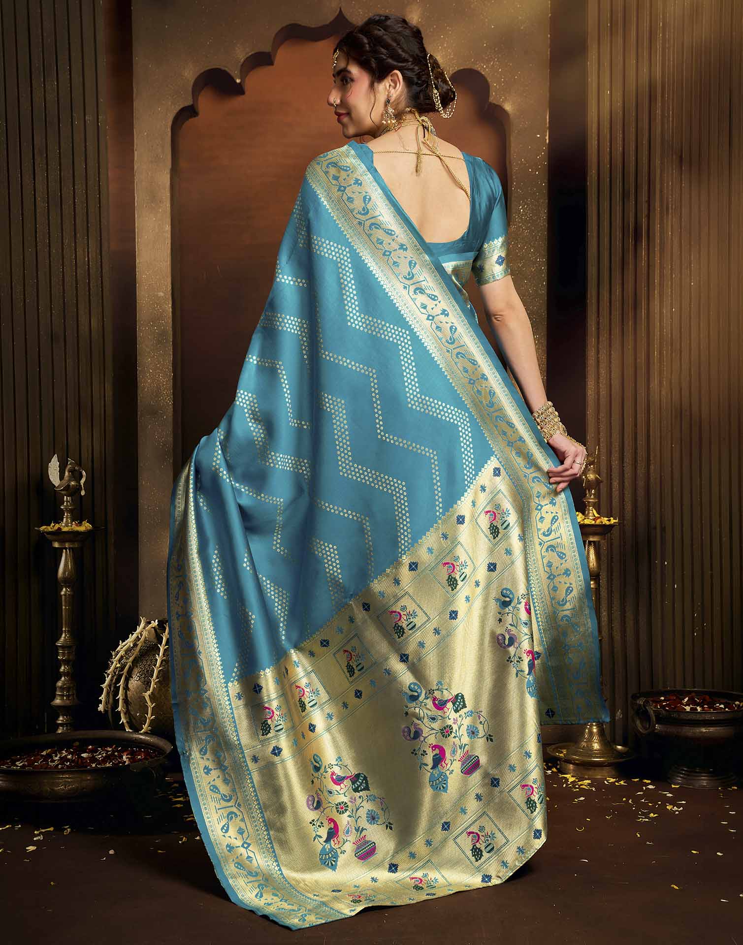 Sky Blue Silk Woven Paithani Saree