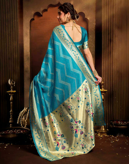 Sky Blue Silk Woven Paithani Saree