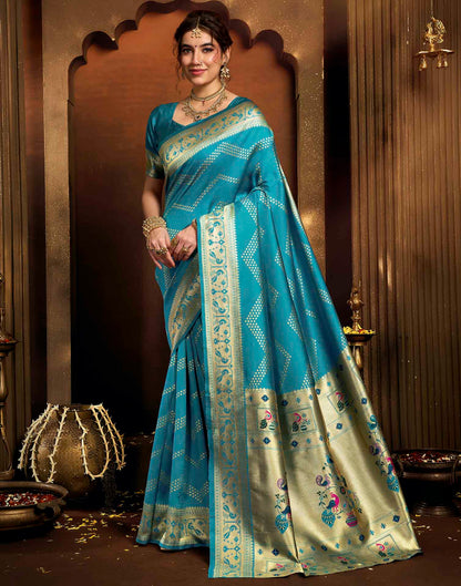 Sky Blue Silk Woven Paithani Saree