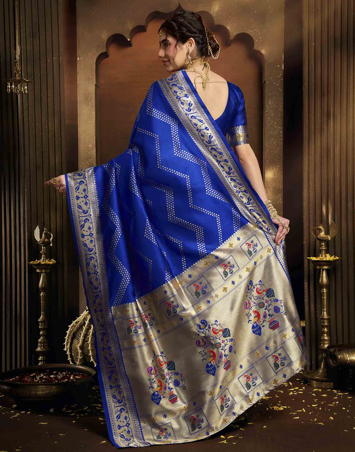 Royal Blue Silk Woven Paithani Saree