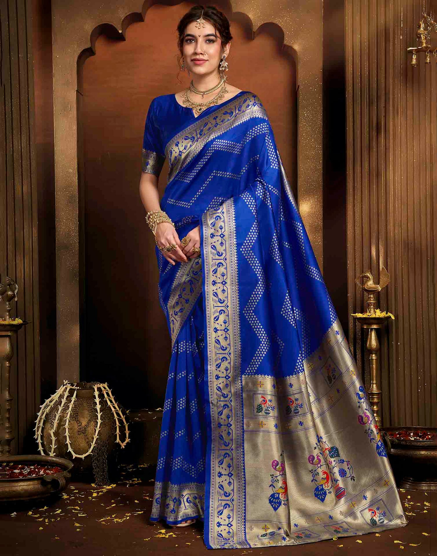 Royal Blue Silk Woven Paithani Saree