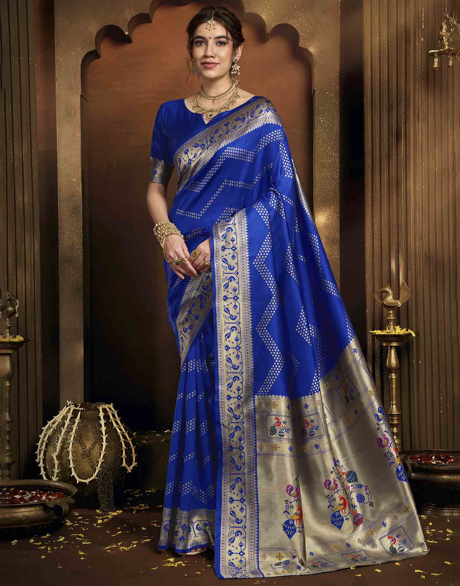 Royal Blue Silk Woven Paithani Saree